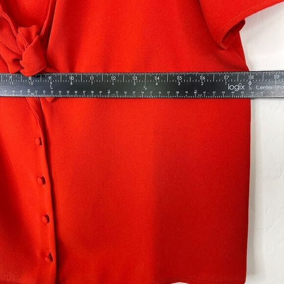 Sezane Size 40 Medium Eloine Blouse Top Red Short Sleeve Tie Button Up V Neck - Picture 7 of 11